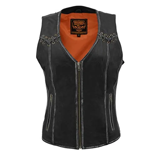 Milwaukee Leather MLL4526 Women's Classic Distressed Grey Leather Vest - Horizon Leathers