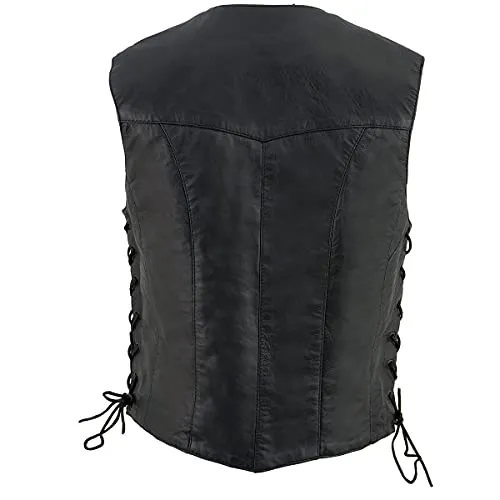 Milwaukee Leather SH1227L Ladies Black Classic Leather Vest with Side Laces - Horizon Leathers