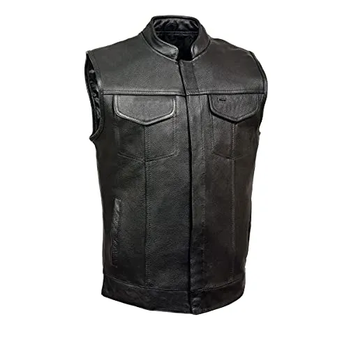 Milwaukee Leather SH2036 Men's Black 'Club' Open Neck Leather Vest - Horizon Leathers