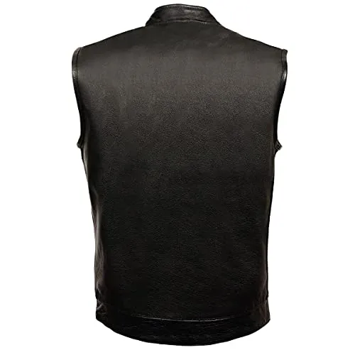 Milwaukee Leather SH2036 Men's Black 'Club' Open Neck Leather Vest - Horizon Leathers