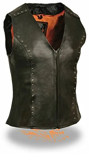 Milwaukee Women's Motorcycle Riding Black Fitted Zipper Leather Vest W/Studs 2 Gun Pocket - Horizon Leathers