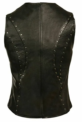 Milwaukee Women's Motorcycle Riding Black Fitted Zipper Leather Vest W/Studs 2 Gun Pocket - Horizon Leathers