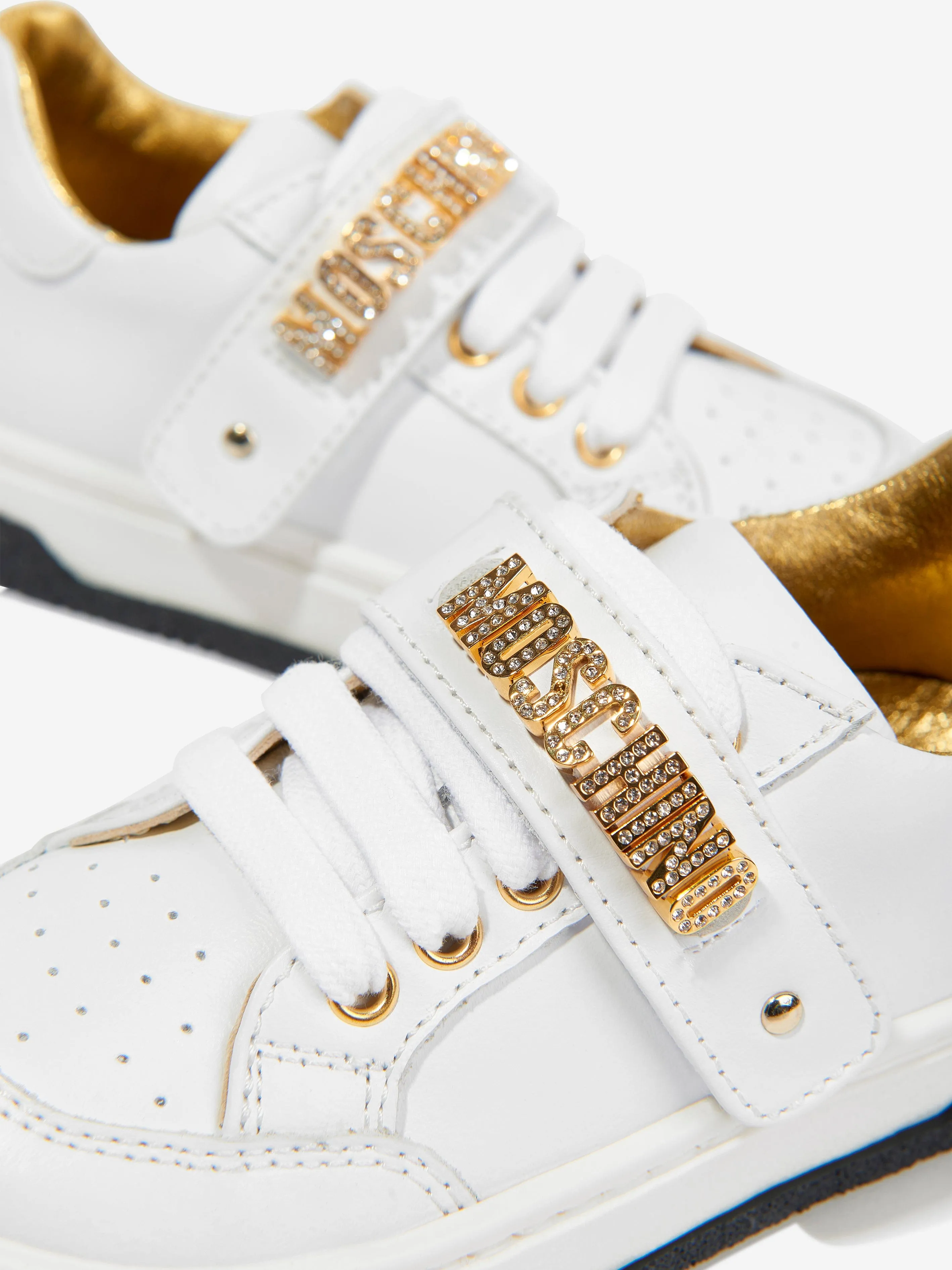 Moschino Girls Leather Logo Trainers in White