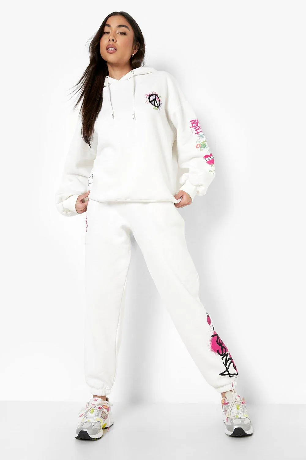 Multi Graffiti Hooded Oversized Tracksuit