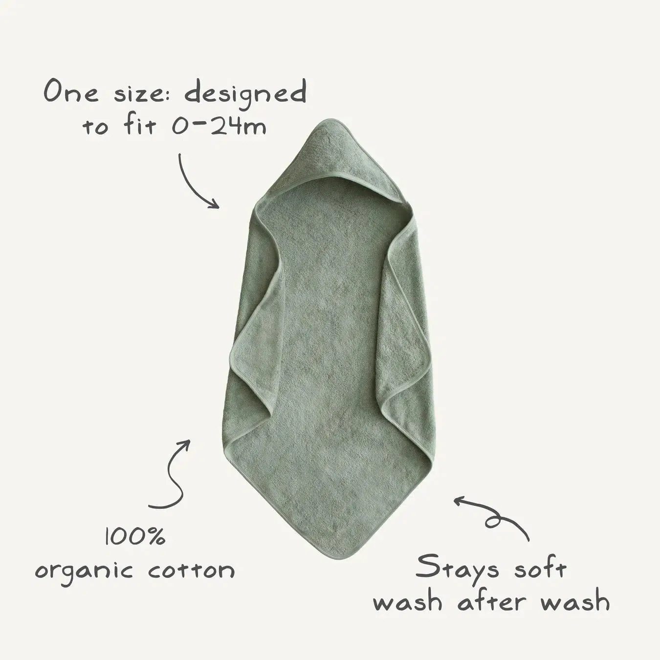 Mushie - Organic Cotton Baby Hooded Towel - Moss