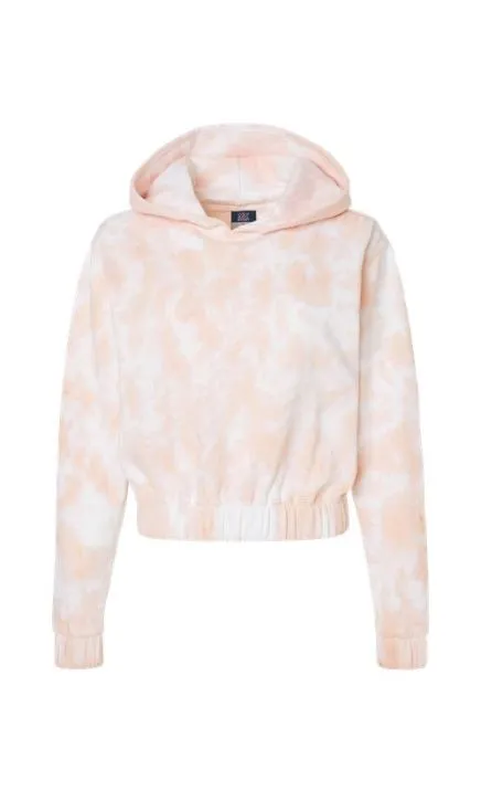 Mv Sport W23718 Women's Sueded Fleece Tie-Dyed Crop Hooded Sweatshirt