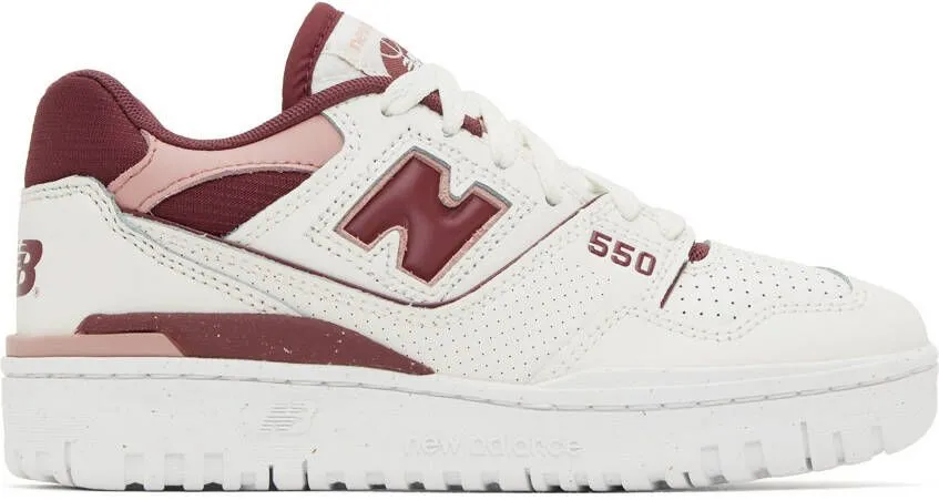 New Balance White & Burgundy 550 Sneakers