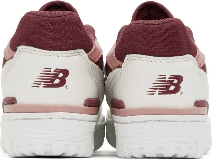 New Balance White & Burgundy 550 Sneakers