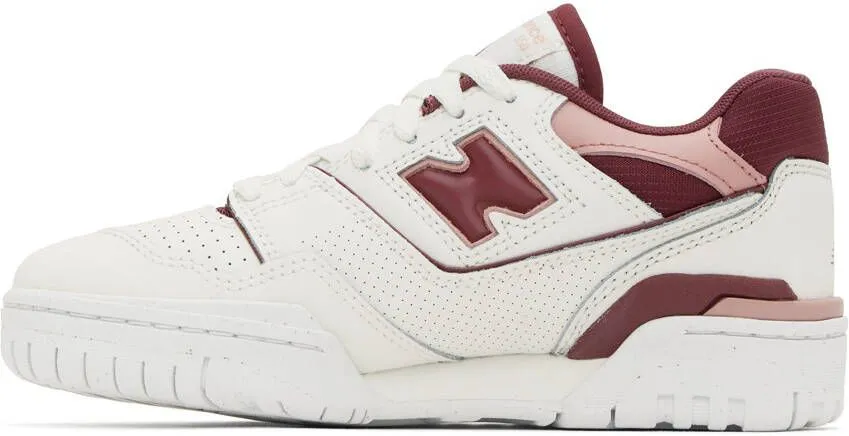 New Balance White & Burgundy 550 Sneakers