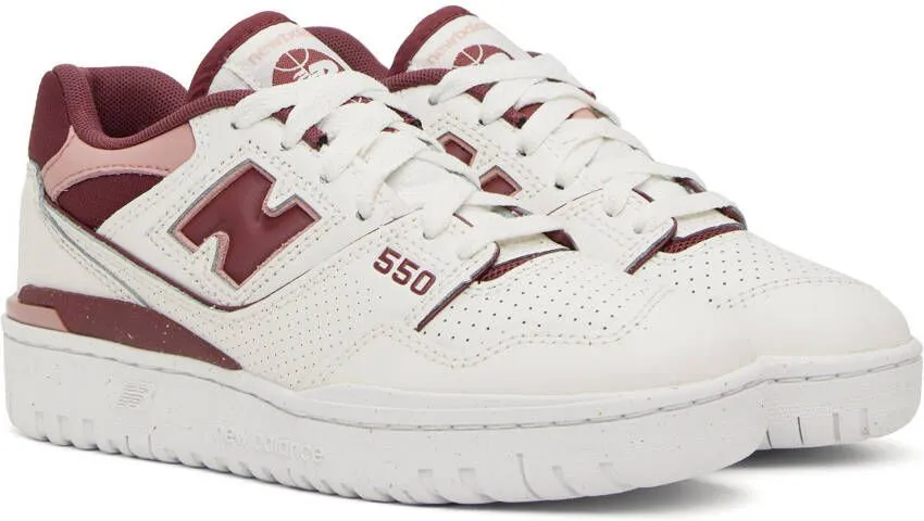 New Balance White & Burgundy 550 Sneakers