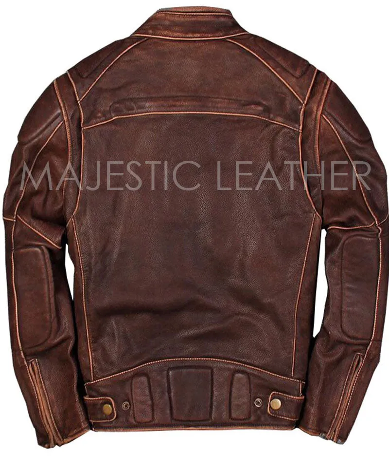 New Men’s Motorcycle Biker Vintage Cafe Racer Distressed Brown Real Leather Jacket