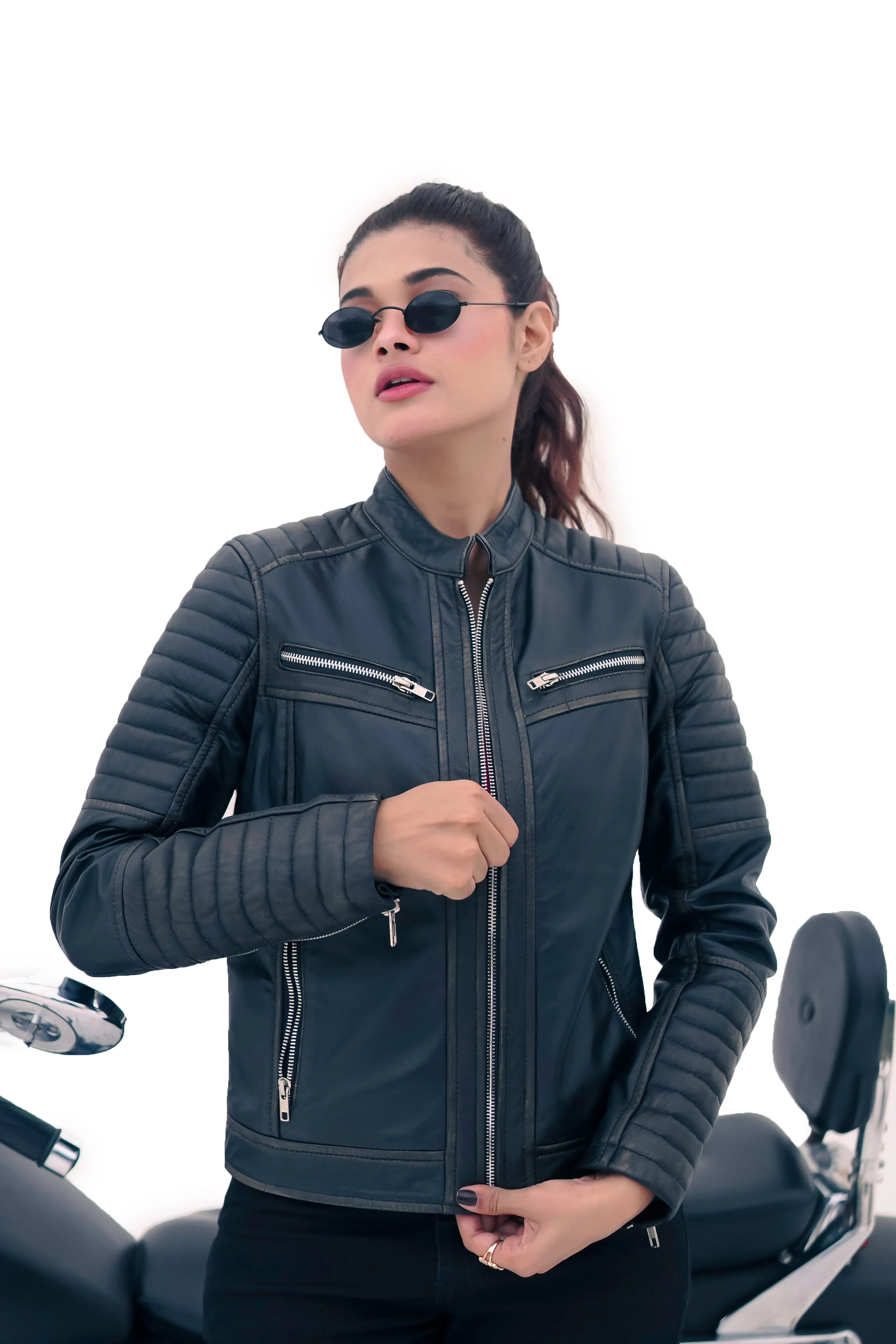 NEW WOMEN'S BLACK RUB OFF BIKER STYLE REAL LAMBSKIN LEATHER JACKET