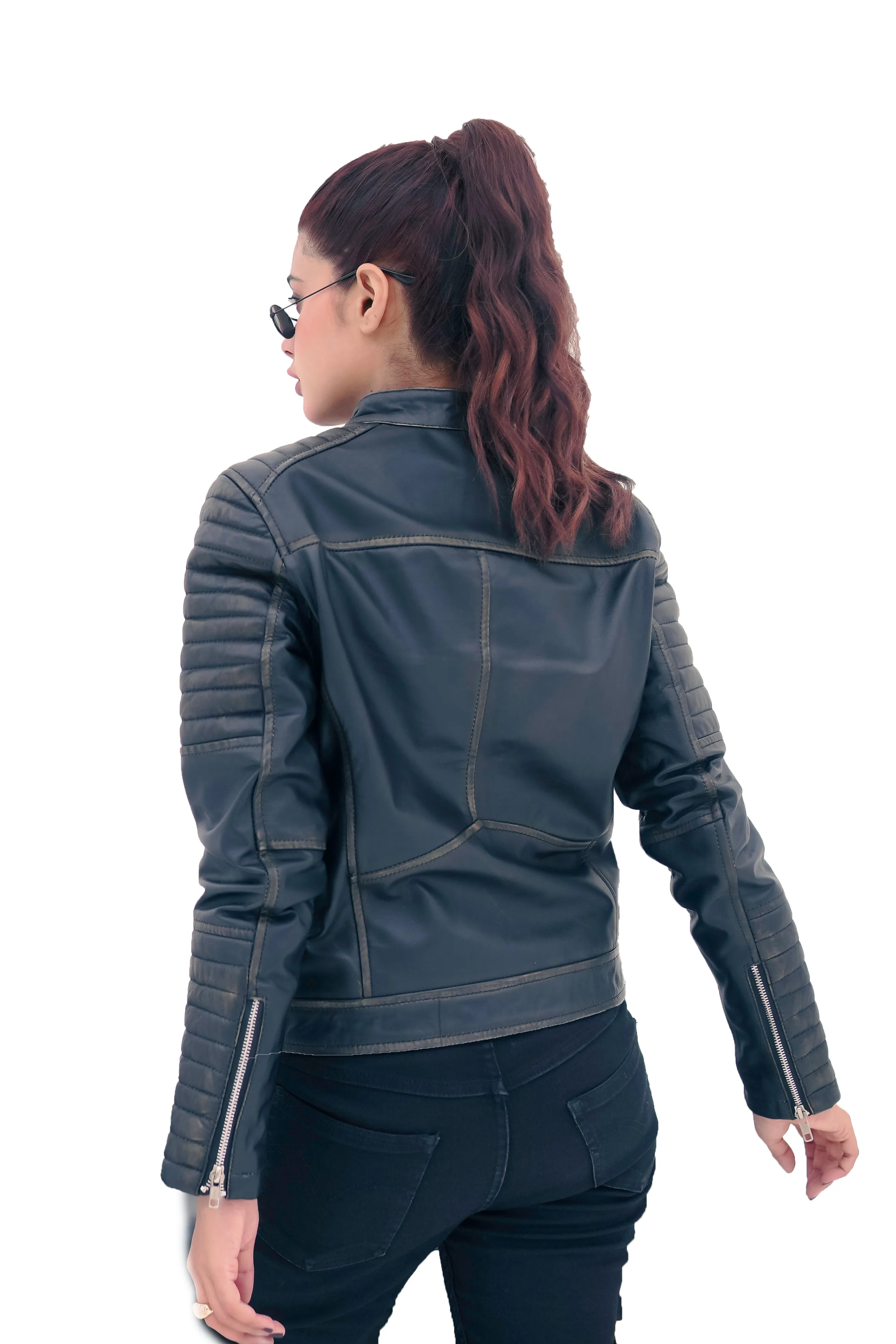 NEW WOMEN'S BLACK RUB OFF BIKER STYLE REAL LAMBSKIN LEATHER JACKET