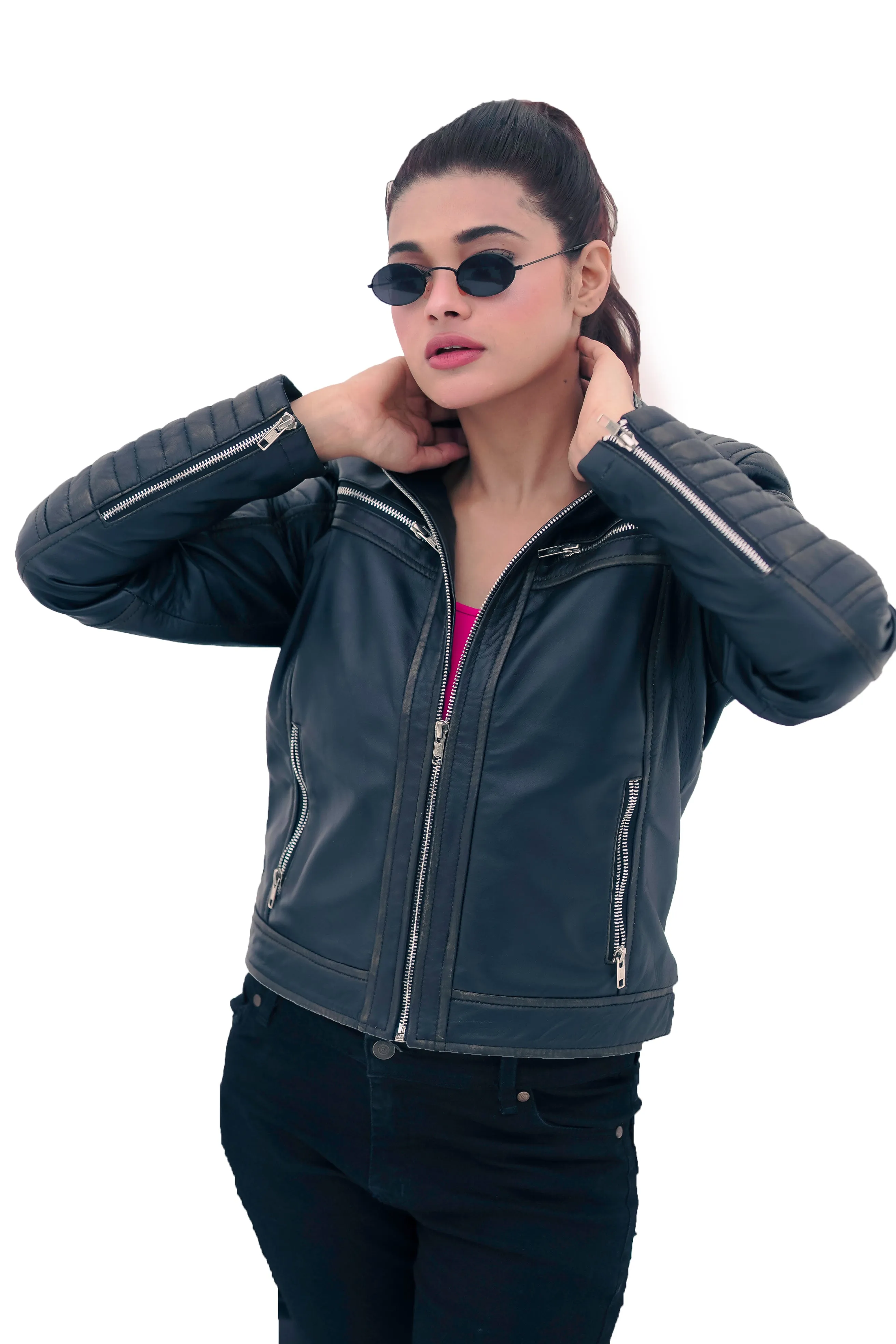 NEW WOMEN'S BLACK RUB OFF BIKER STYLE REAL LAMBSKIN LEATHER JACKET