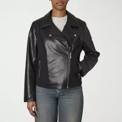 new!Nicole Miller Womens Leather Lined Midweight Jacket