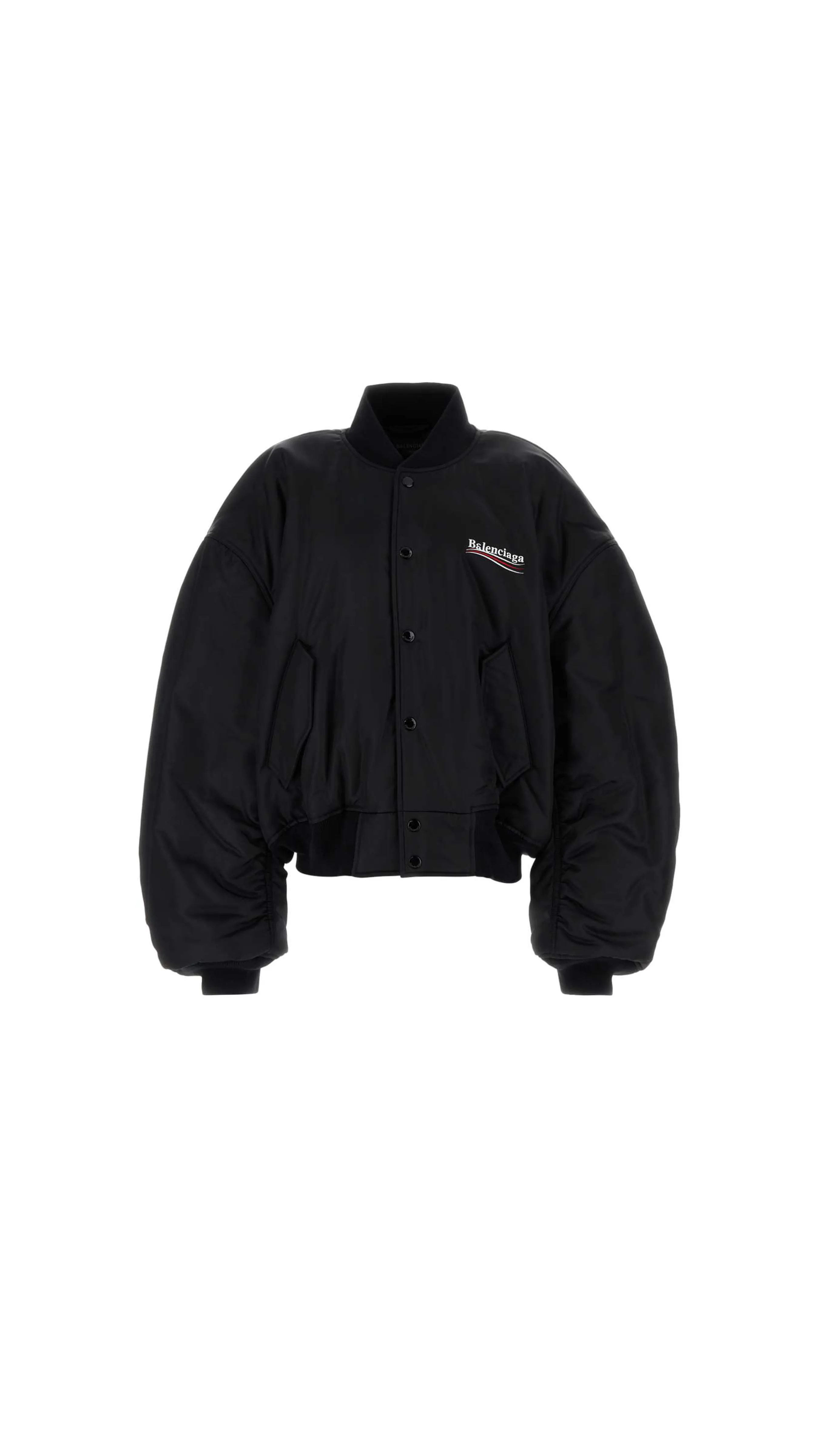 Nylon Padded Bomber Jacket - Black