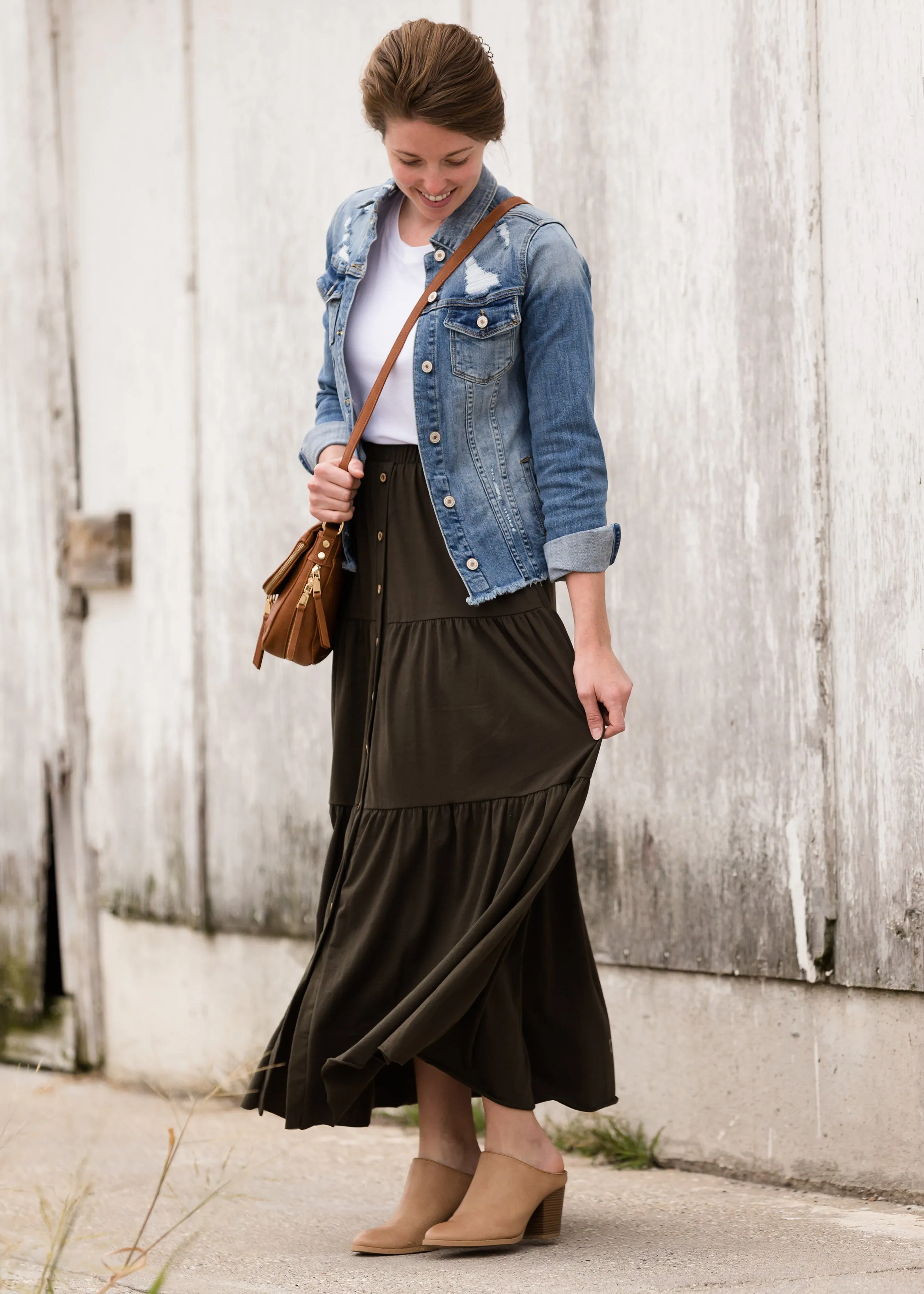 Olive Tiered Maxi Skirt