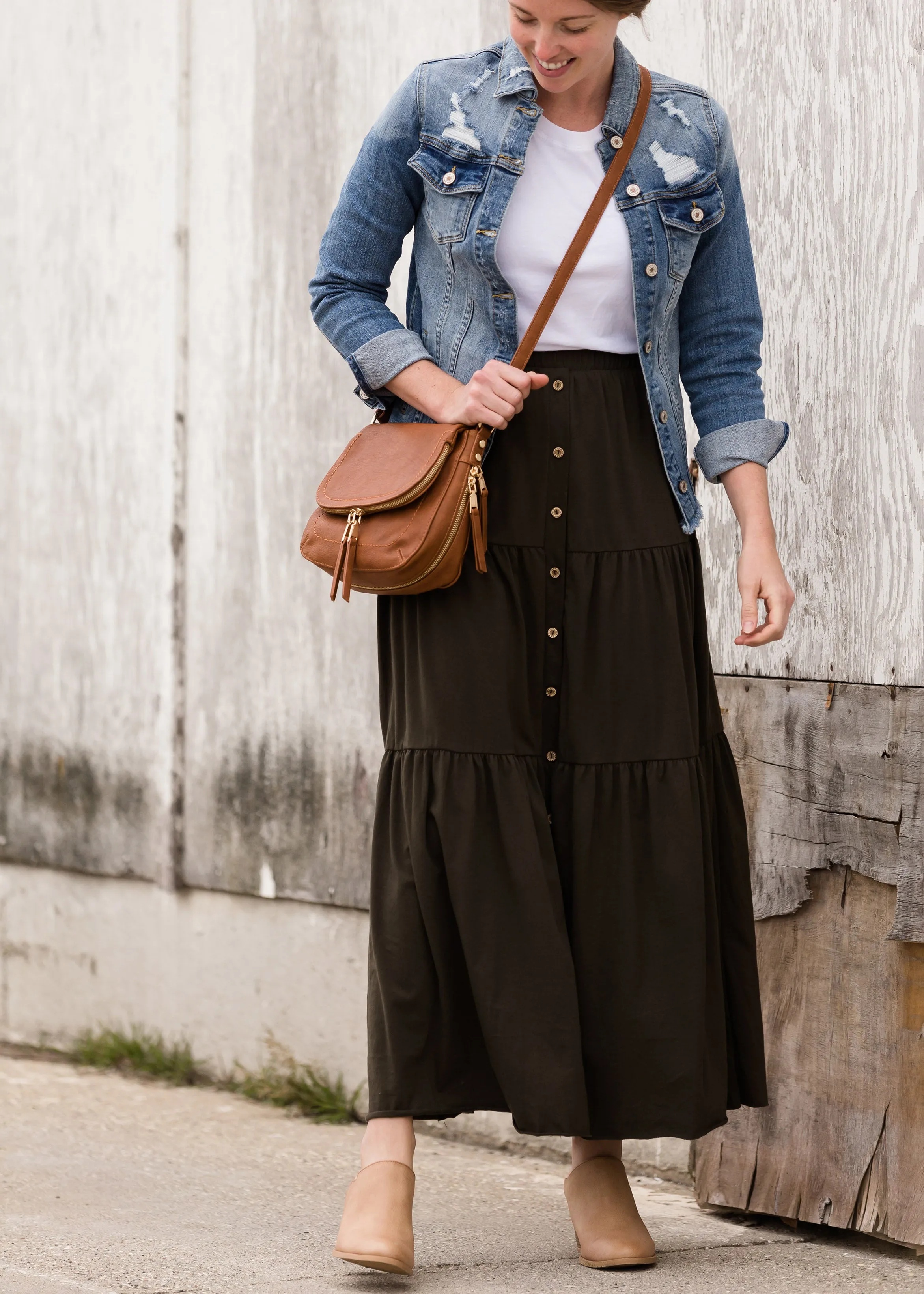 Olive Tiered Maxi Skirt