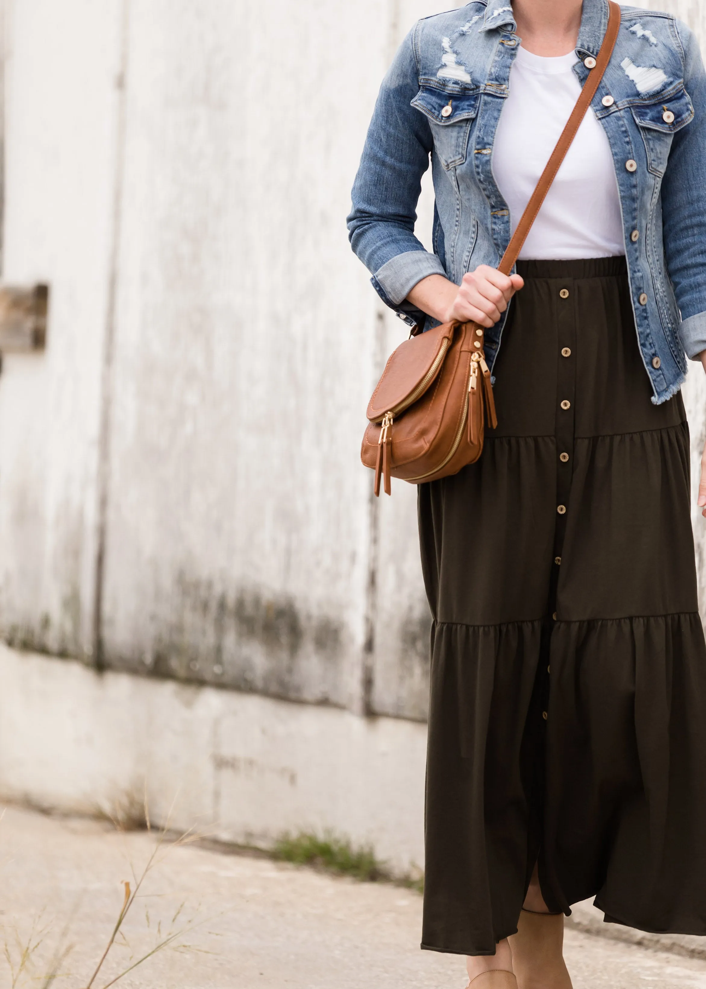 Olive Tiered Maxi Skirt