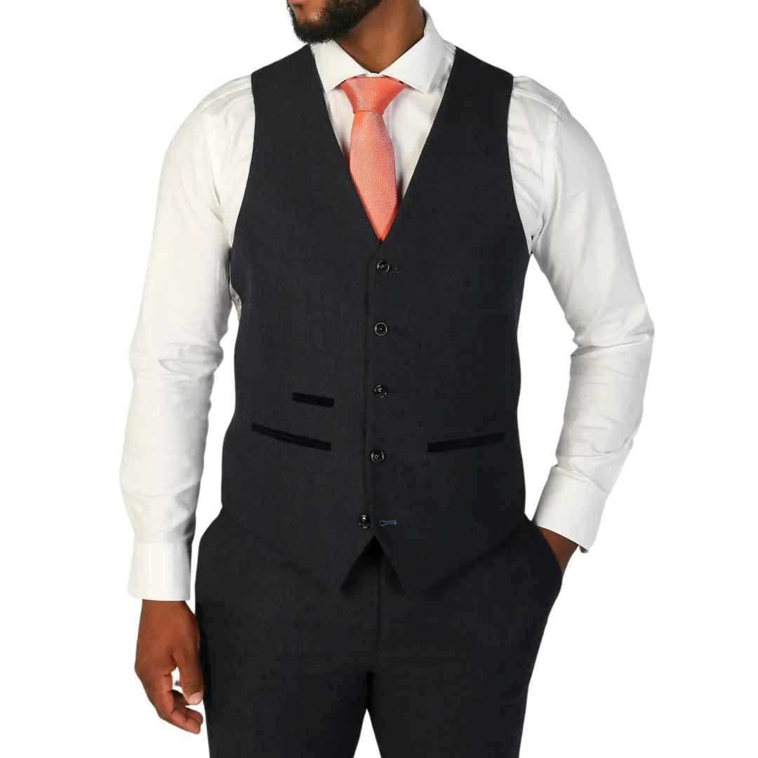 Oscar - Men's Navy Blue Wool Blend Tweed Waistcoat