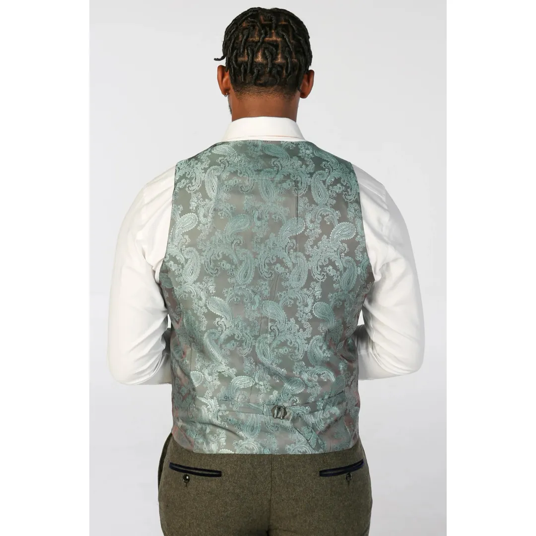 Oscar - Men's Olive Green Wool Blend Tweed Waistcoat