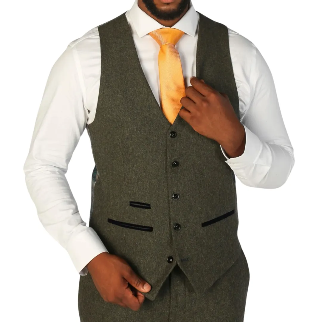 Oscar - Men's Olive Green Wool Blend Tweed Waistcoat