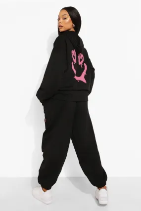 Oversized Heart Face Hooded Tracksuit