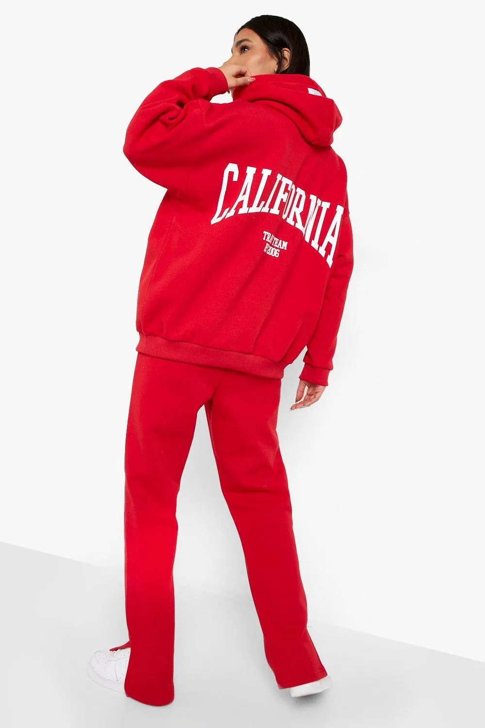 Oversized Slogan Hooded Straight Leg Tracksuit