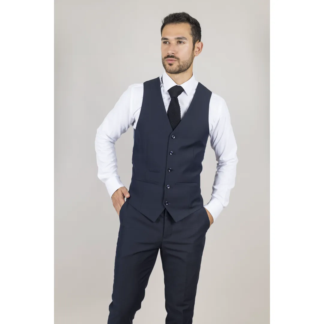 Parker - Men's Navy Blue Tailored Fit Waistcoat