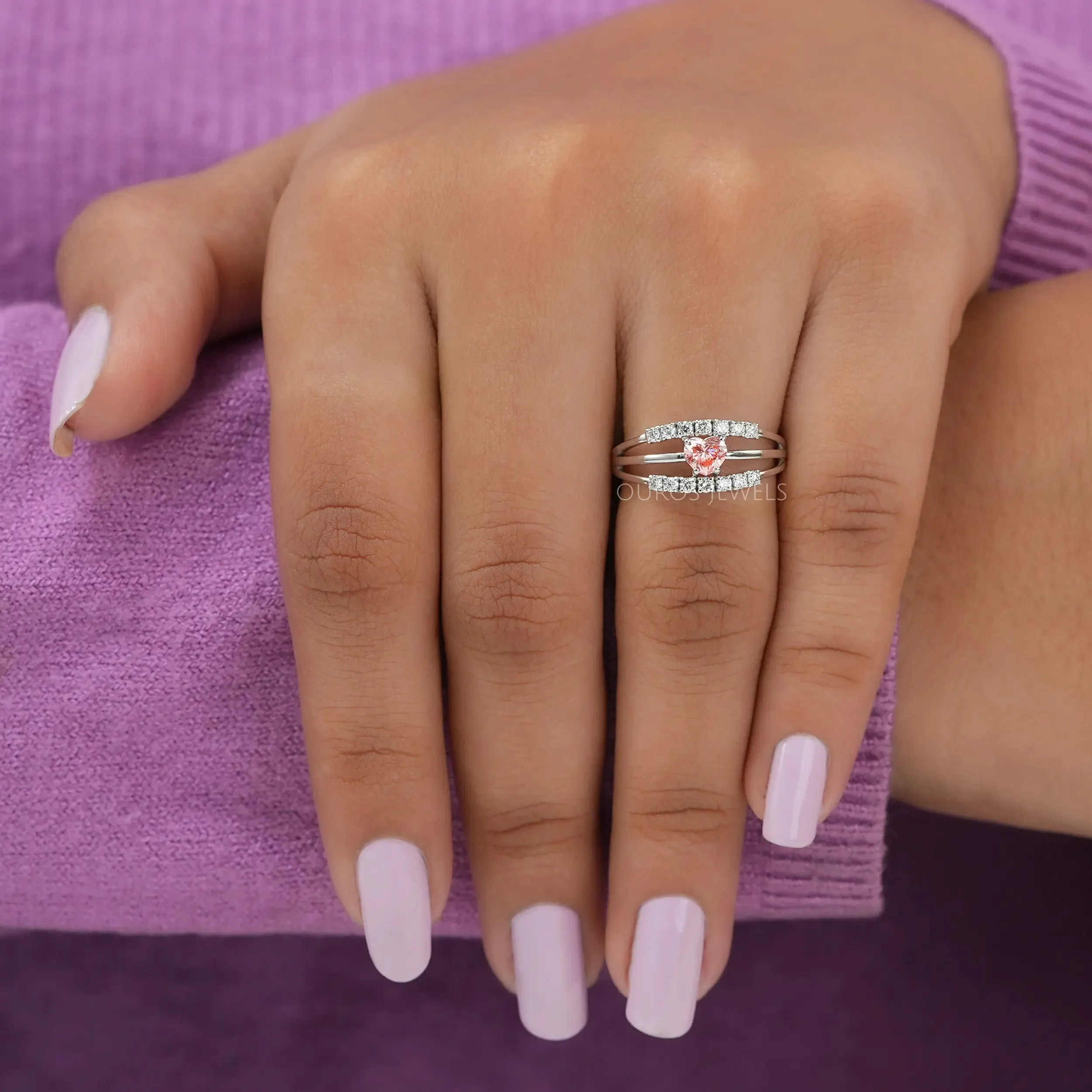 Pink Heart Diamond Split Shank Ring