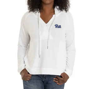 Pitt Panthers Women's White Christine Cross Front Tri-Blend Pullover Hoodie