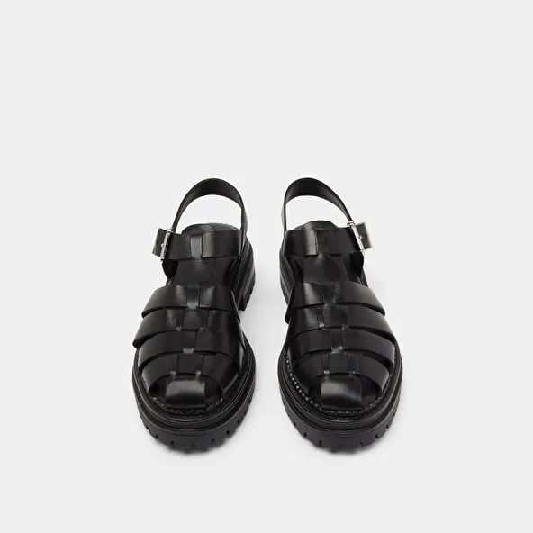 Platform sandals with wide straps in black leather