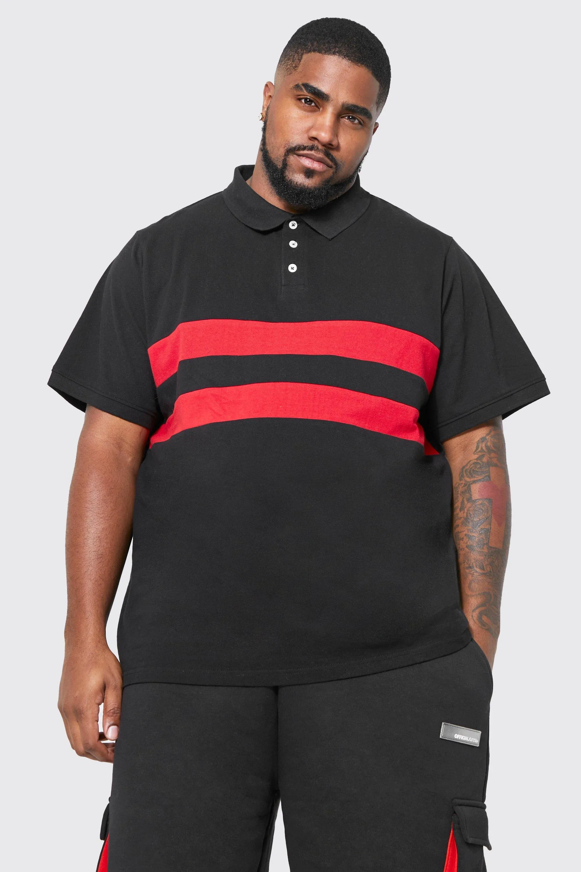 Plus Colour Block Polo | boohooMAN UK