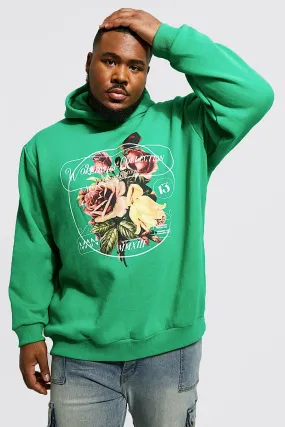 Plus Floral Text Print Hoodie