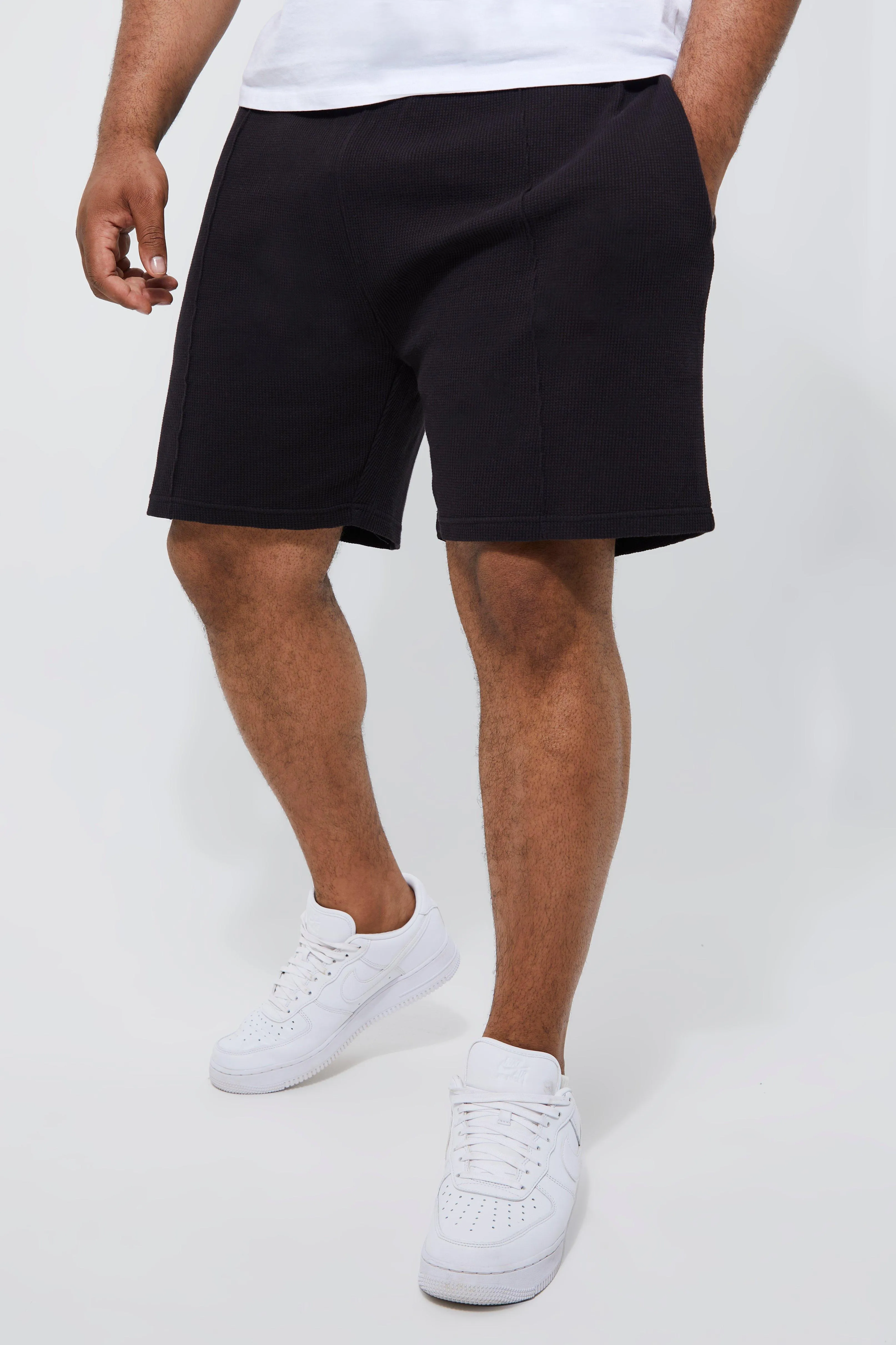 Plus Loose Fit Short Length Waffle Short | boohooMAN UK