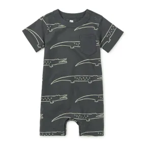 Pocket Shortie Baby Romper - Nile Crocodiles