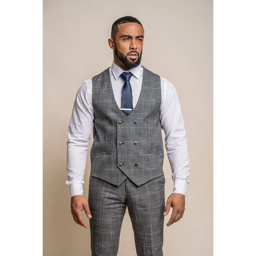 Power - Men's Grey Check Slim Fit Waistcoat