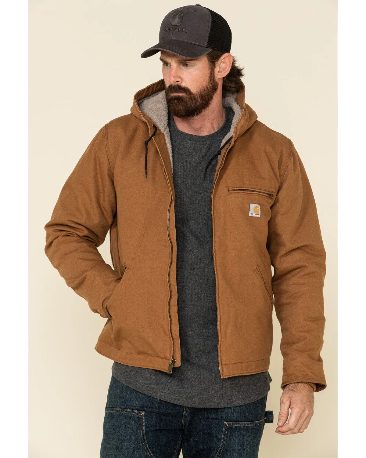 Product Name:  Carhartt Men's Washed Duck Sherpa-Lined Zip-Front Work Hooded Jacket - Tall