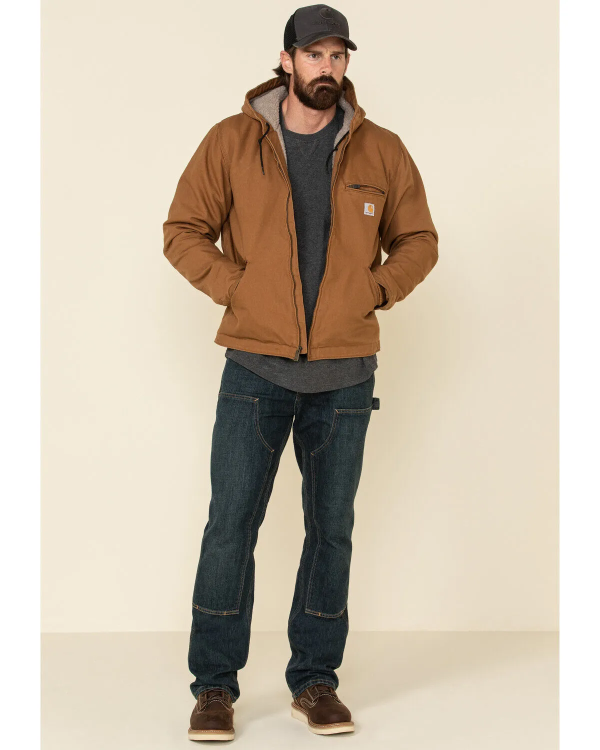 Product Name:  Carhartt Men's Washed Duck Sherpa-Lined Zip-Front Work Hooded Jacket - Tall