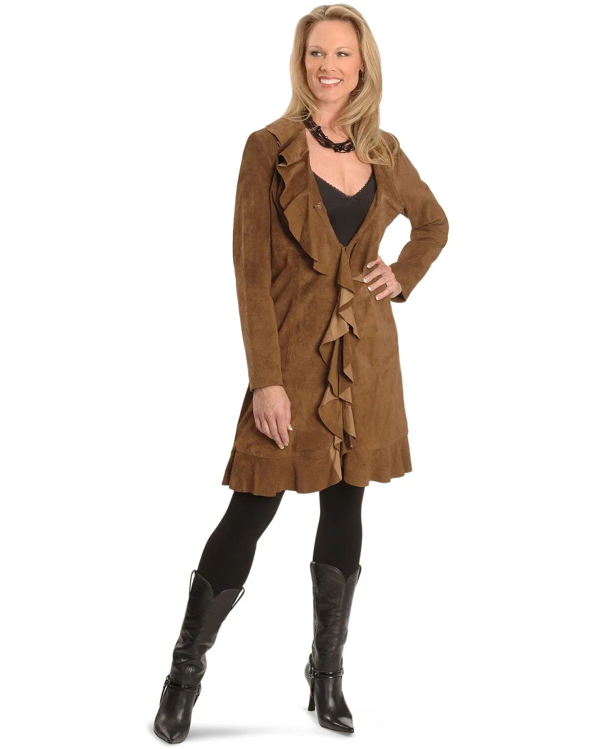 Product Name:  Scully Women's Ruffle Suede Leather Long Jacket