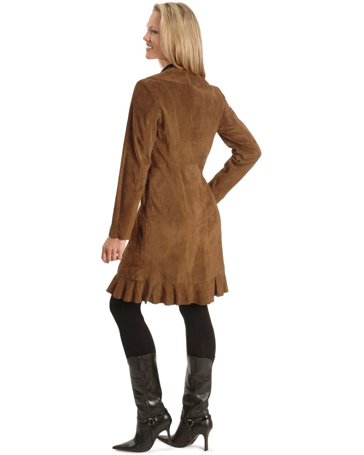 Product Name:  Scully Women's Ruffle Suede Leather Long Jacket