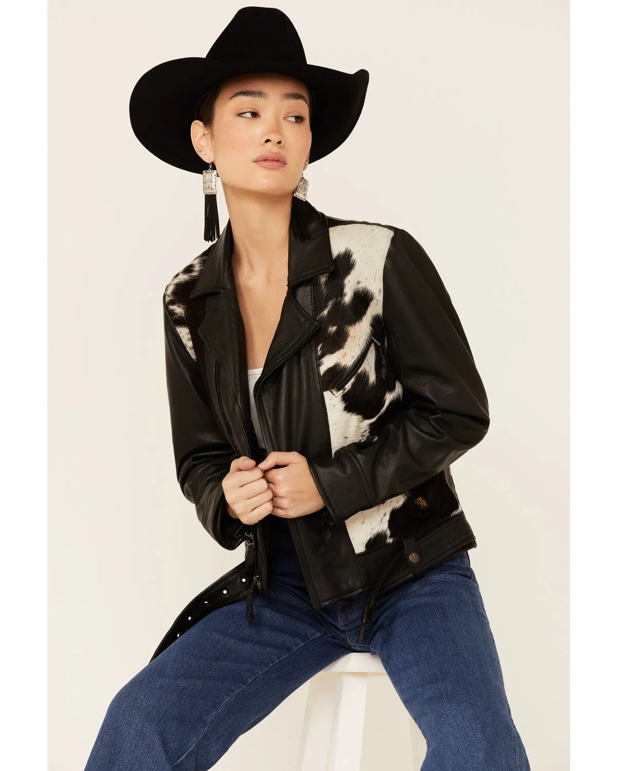 Product Name:  STS Ranchwear Women's Cow Print Leather Jacket