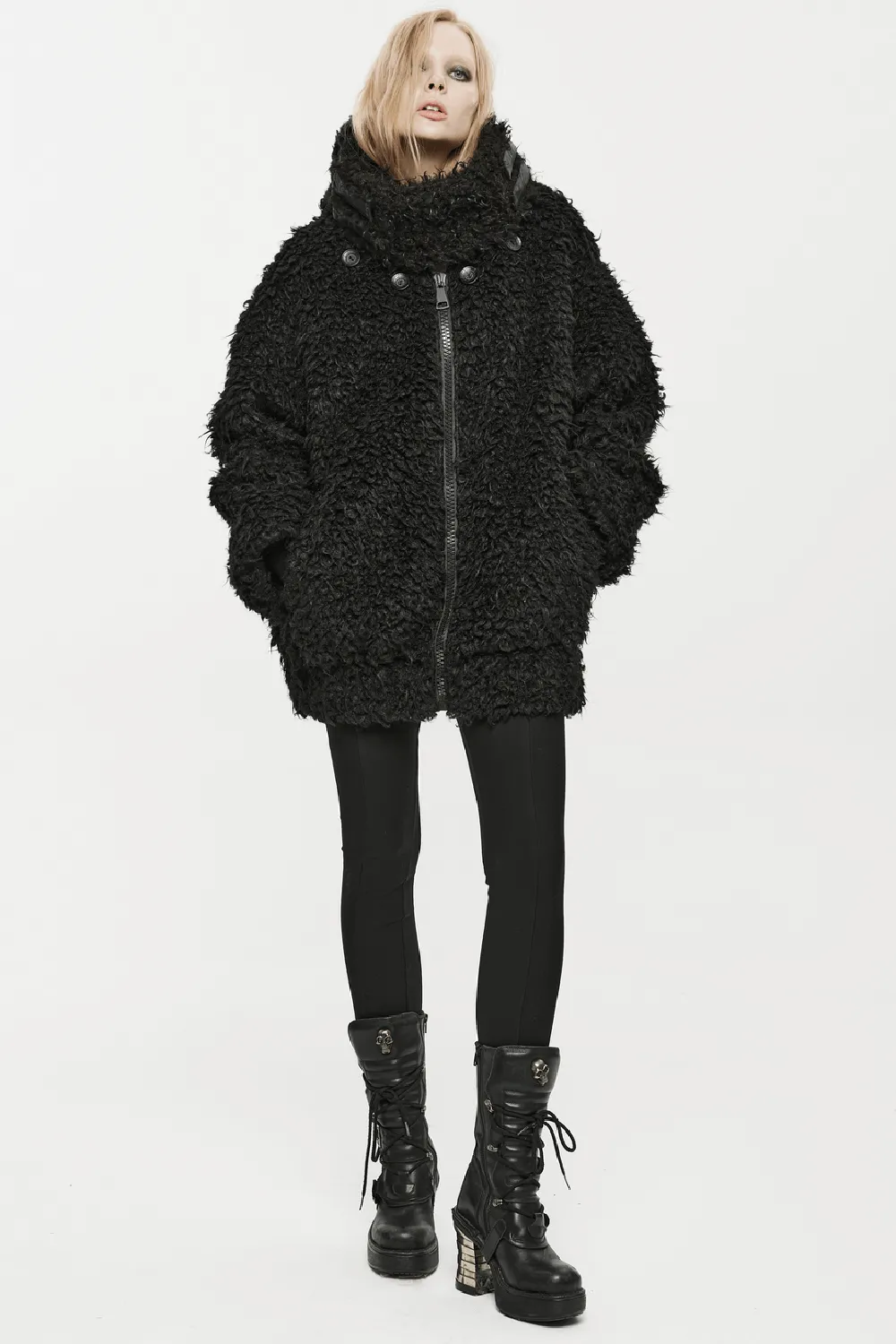 Punk Loose Mid-Length Hooded Split Jacket with Pockets