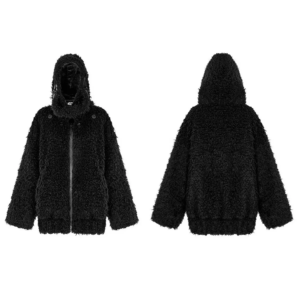 Punk Loose Mid-Length Hooded Split Jacket with Pockets