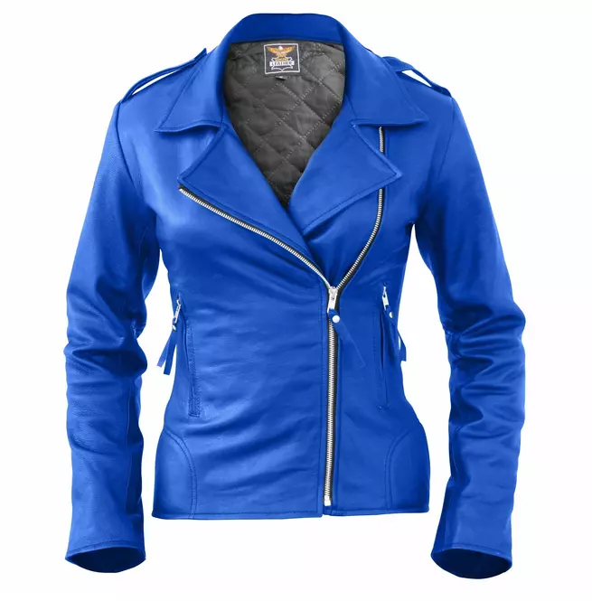 Punk Women's Asymmetrical Zipper Blue Leather Jacket