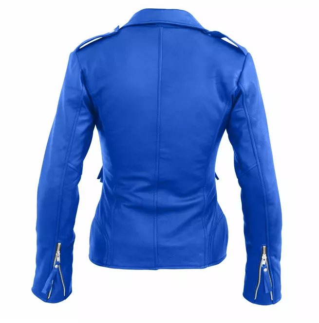 Punk Women's Asymmetrical Zipper Blue Leather Jacket