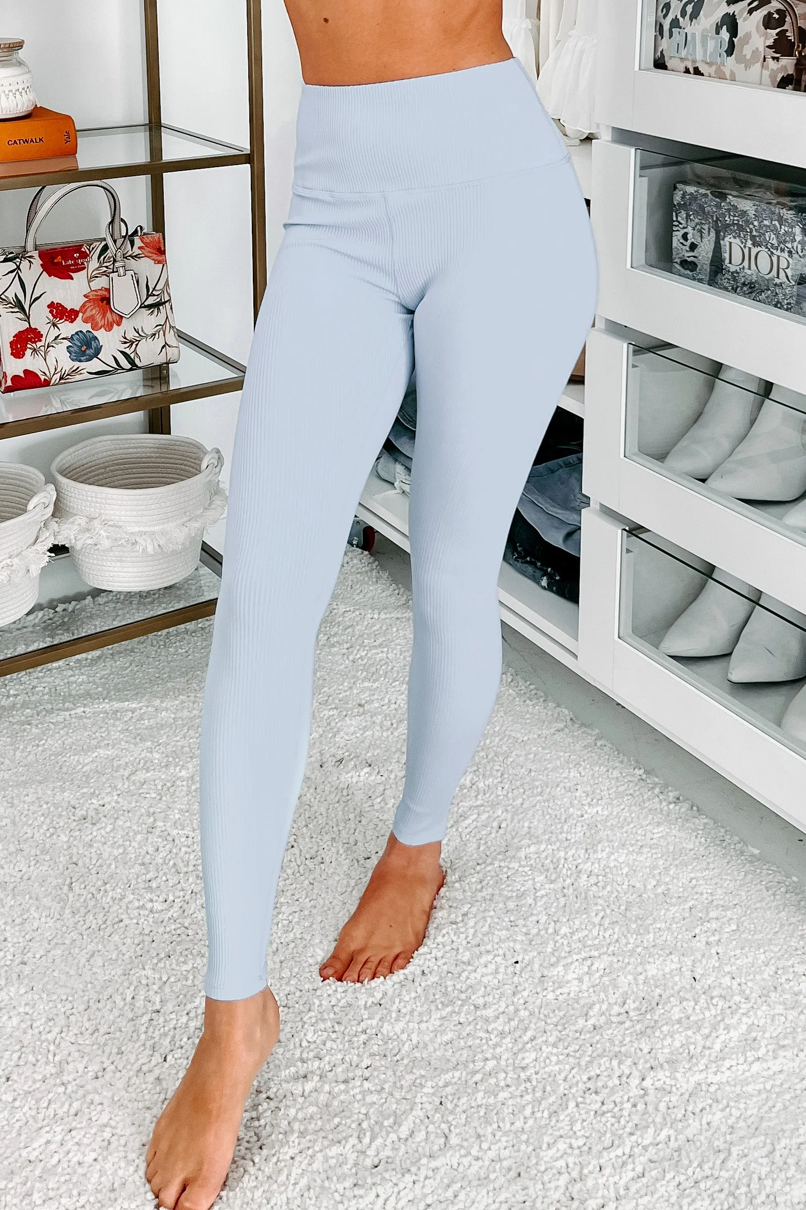 Putting In The Work Ribbed High Waisted Leggings (Sky Blue)