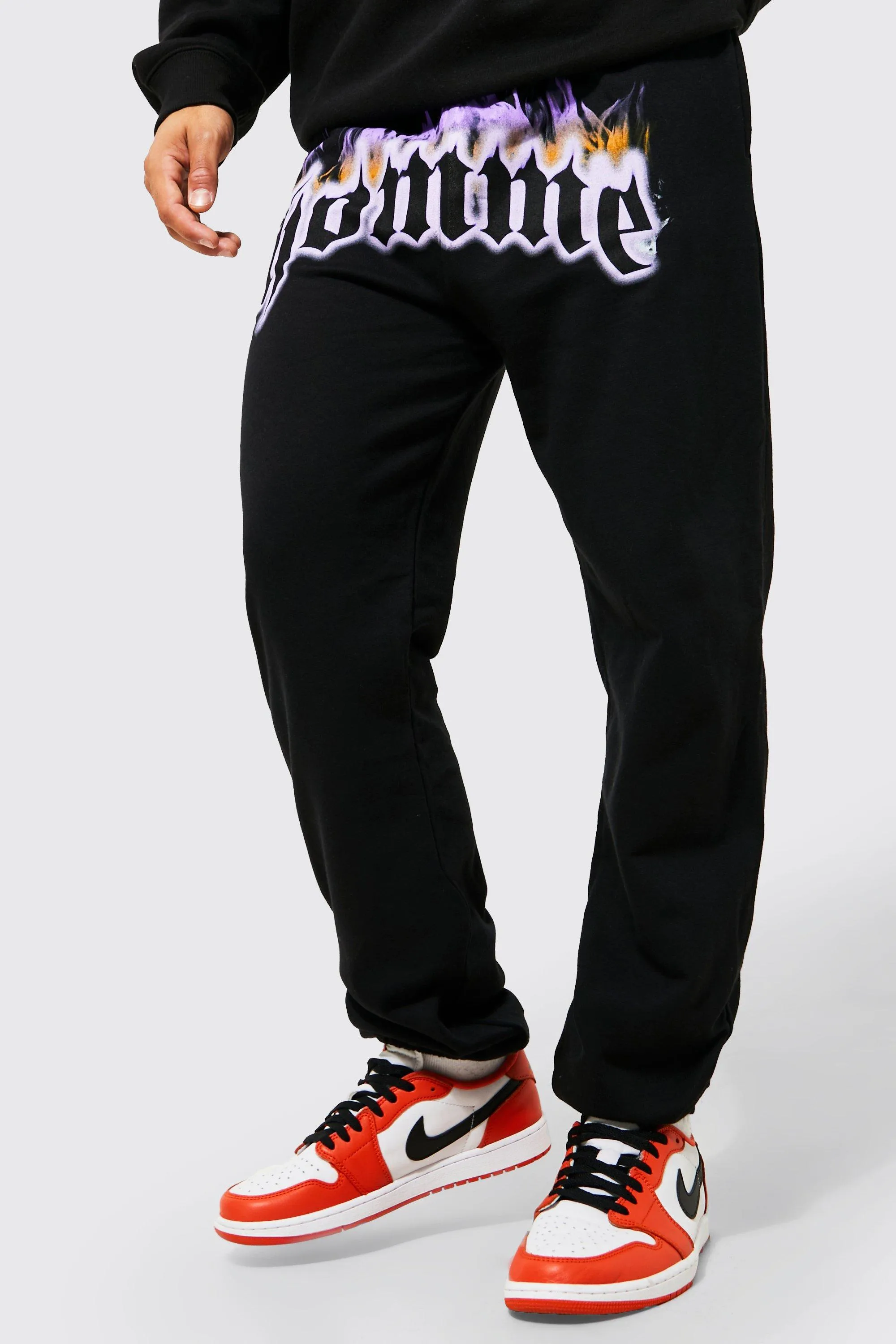 Regular Fit Flame Homme Graphic Joggers | boohooMAN UK