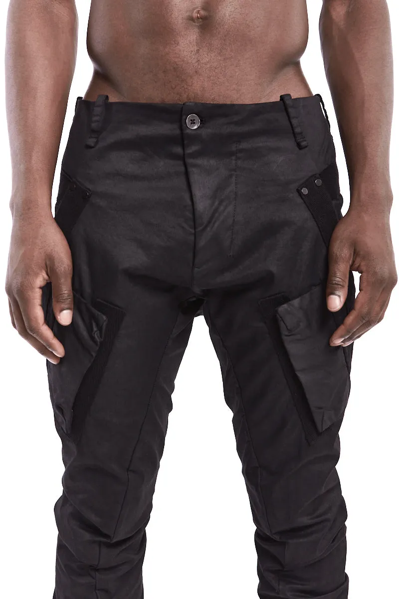 RESINATED COTTON BAGGY TAPED TROUSERS