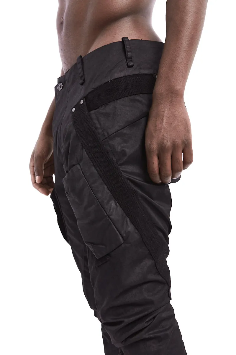 RESINATED COTTON BAGGY TAPED TROUSERS